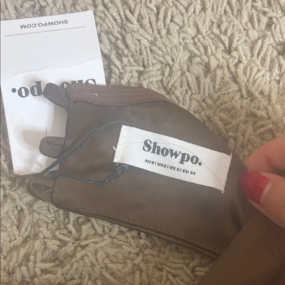 Showpo NWT Elegant Brown Strapless Dress Charlita Maxi Dress Satin Cowl Back - Picture 3 of 9